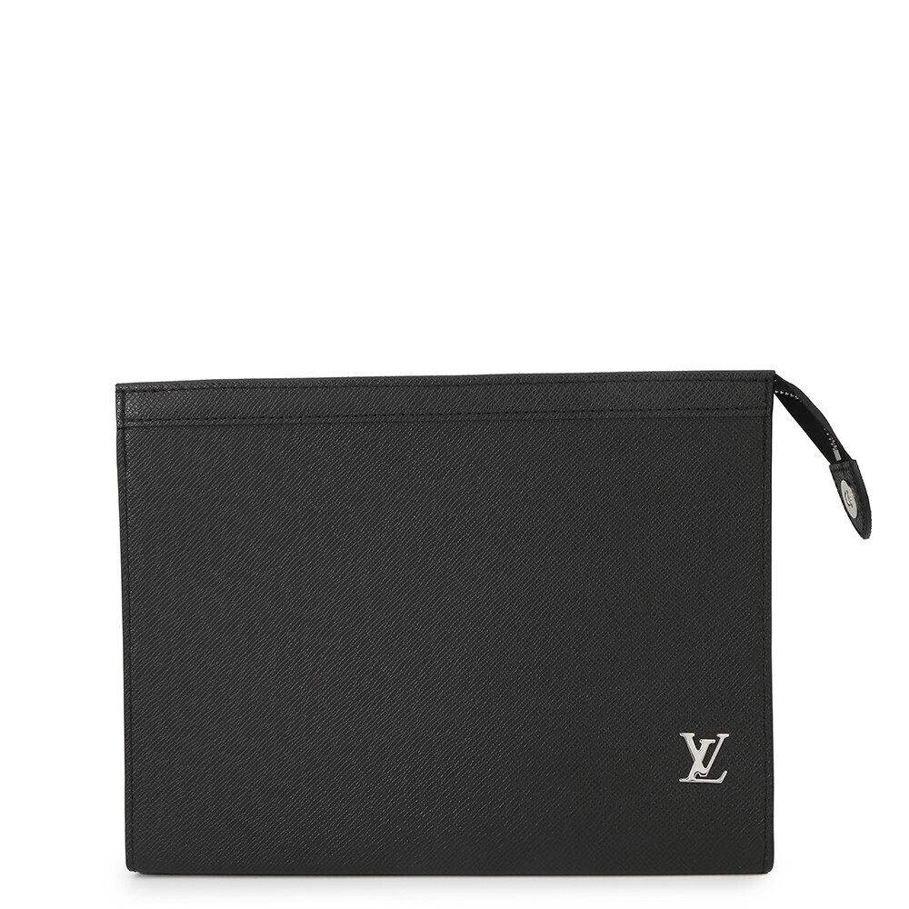 Louis Vuitton Taiga Pochette Voyage Clutch Bag Black leather